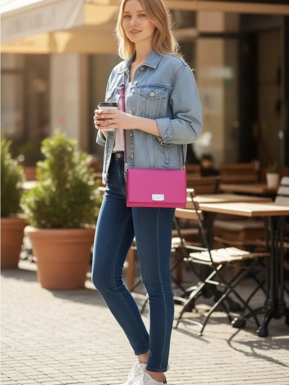 Kate Spade Hot Pink Saffiano WOC Wallet On Chain Crossbody Bag